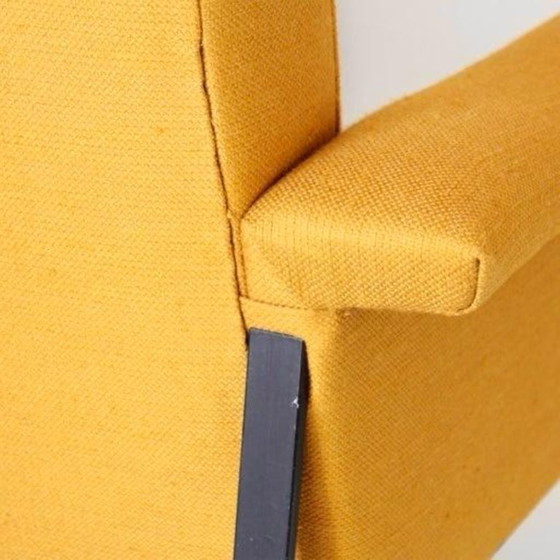 1x Eclectic Mid-Century Modern Sculptural Armchair in Mustard Yellow Fabric, Cotton, Iron (photo 8 of 11)