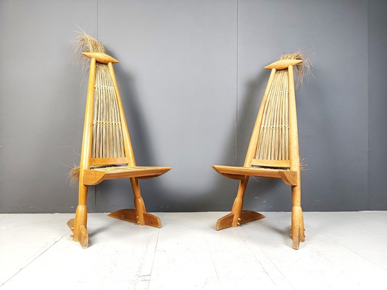 Image 1 of Pair Of Ethnic Scupltural Chairs, 1970S