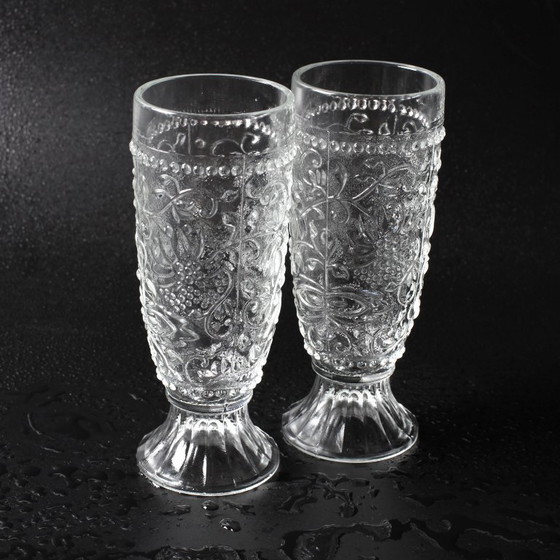 Set di 2 eleganti bicchieri in vetro pressato Cibulak di Pavel Panek / 1977 – Bicchieri e caraffe, Glass (photo 8 of 11)