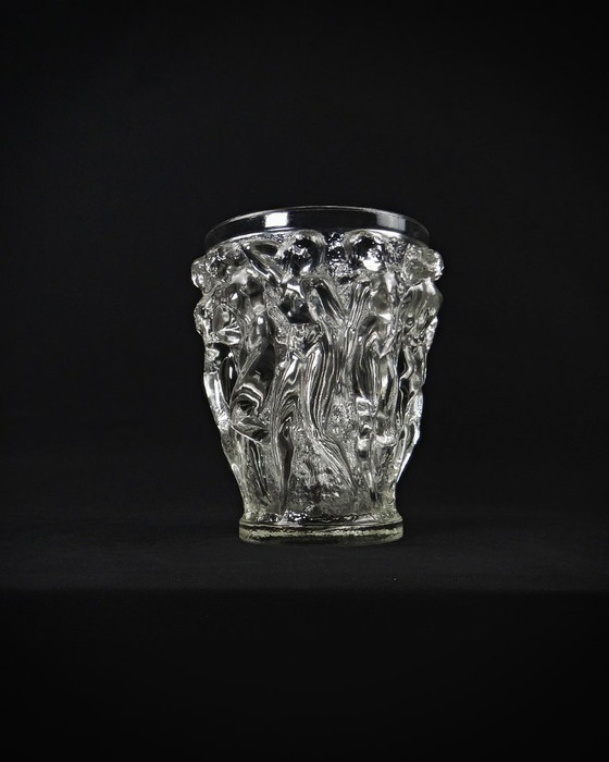 Image 1 of Lalique Bacchantes unsigned vintage clear crystal vase mid 20th century