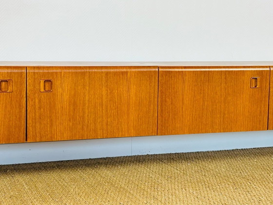 Image 1 of Low Scandinavian teak sideboard with metal compass legs, 1960