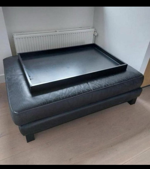 Pouf in Dark Brown Leather With Tray
