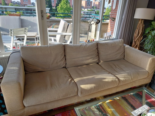 Design Sofa Minotti 3-Person On Stainless Steel Legs In Cream/Brown Fabric
