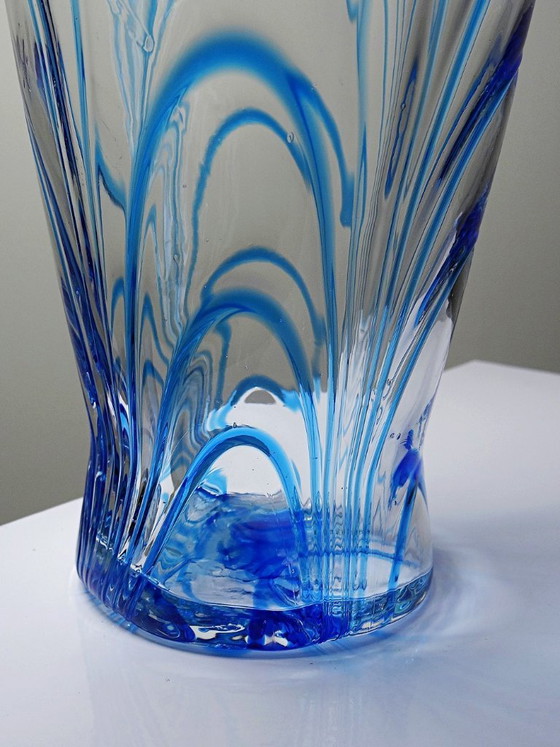 Image 1 of Large blue and transparent Murano blown glass vase, Italy, 1960s-70s