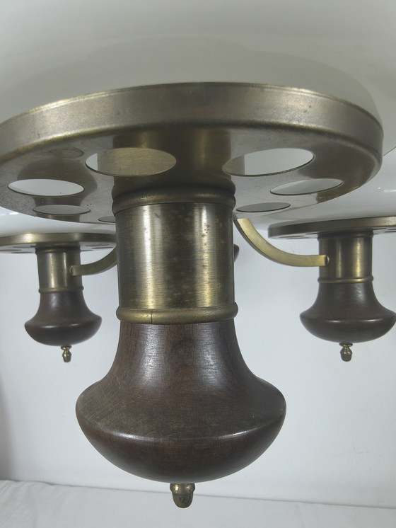 Image 1 of Vintage 3-lichts hanglamp met wit opaalglazen kappen