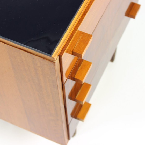 Image 1 of Set di comodini di metà secolo in noce e vetro nero, Cecoslovacchia, anni '60