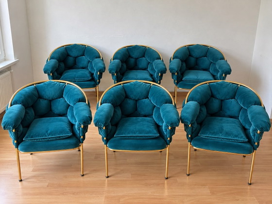 Set of 6 luxury design chairs | Turquoise velvet & gold – Armchairs (photo 5 of 5)
