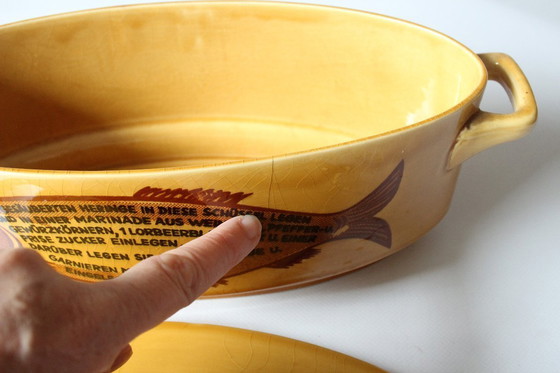 Image 1 of Grand plat de poisson Terrine de poisson avec recette - Céramique - Vintage