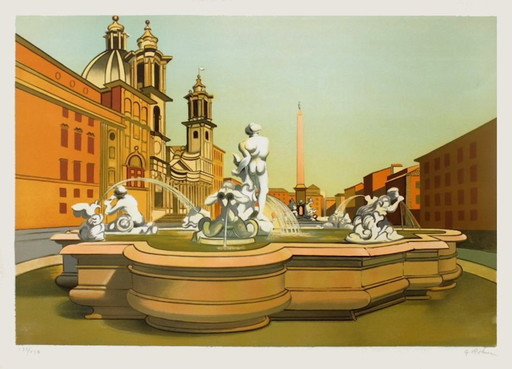 Georges ROHNER Roma - Piazza Navona Signed lithograph 1975
