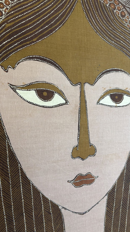 Portrait vintage en batik sur lin - 1982