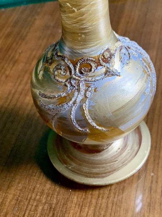 Small opaline glass soliflore vase, Art Nouveau metallic powder decor (photo 5 of 11)