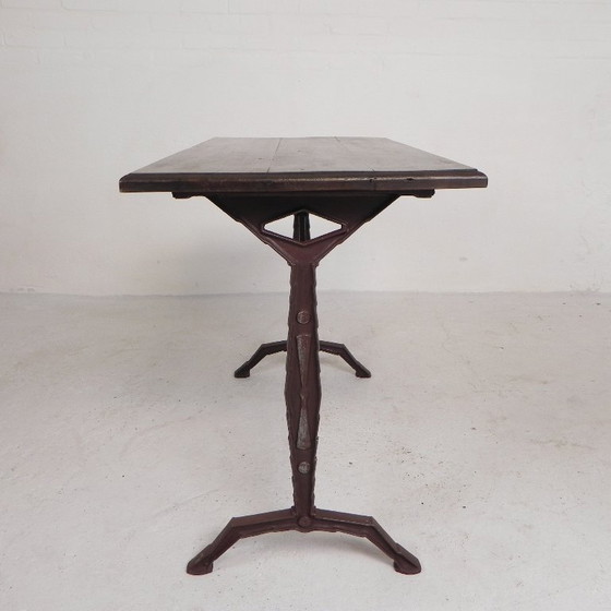 Image 1 of Bistro Table with Oak Top on Cast Iron Frame, 1930s