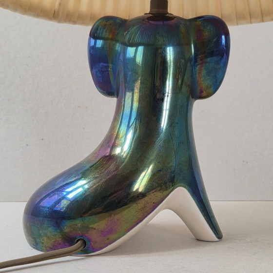 Image 1 of Vintage 1960s Iridescent Ceramic Dog Lamp by Maison Verceram