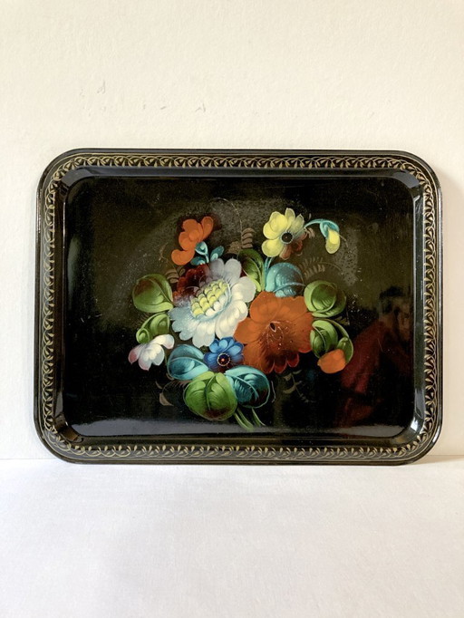 Jostovo-Metalltablett, bemalt, florale Motive, Hergestellt in der UdSSR