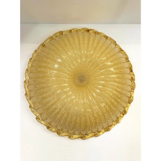 Image 1 of Traditionelle venezianische Graniglia Budino Glas-Deckenleuchte aus bernsteinfarbenem Glas – Design der 70er Jahre