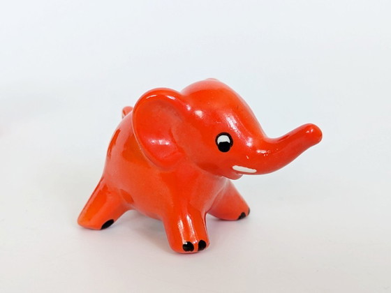 Image 1 of Goebel West Germany Elephant Pair Tangerine Orange Porcelain 1970s MCM Figurines