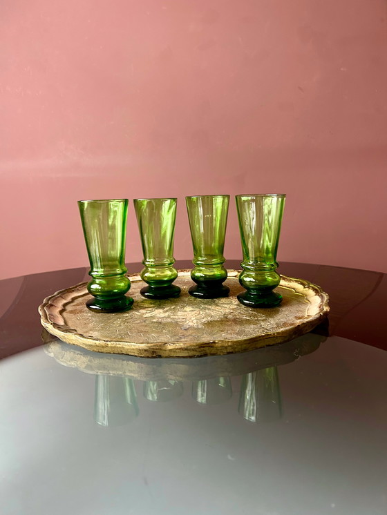 Image 1 of 💚SET DI 4 BICCHIERI SOFFIATI A BOCCA VERDI ANTICHI (1900-1930)💚