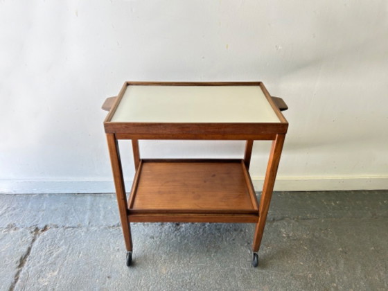 Mid Century Vintage Teak Drinks Trolley Bar Cart Removable Trays 1960s – Wood (photo 7 of 7)
