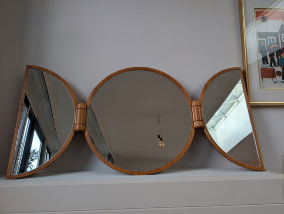 Image 1 of Vintage Mid Century style Danish Design PEDERSEN & HANSEN heavy massive teak wooden wall mirror from the 60/70s