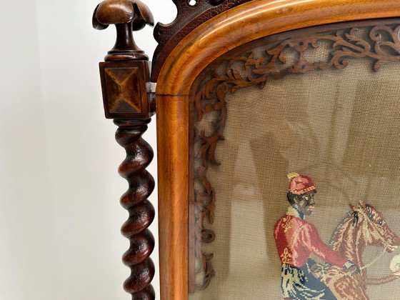 Image 1 of Antique Victorian Needlepoint Fire Screen