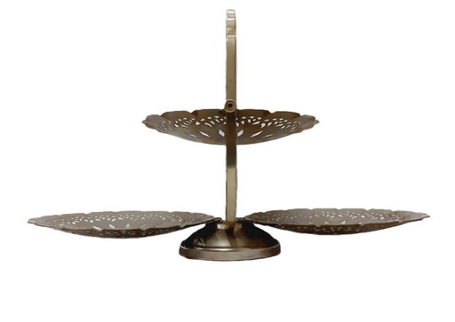 Vintage Klappbarer Tortenständer, 3-stöckiges Klapp-Serviertablett, silberfarbener Tortenständer