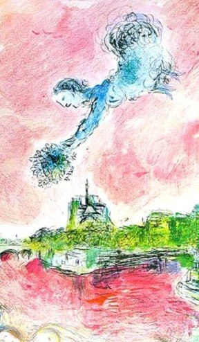 Image 1 of "Vue Sur Notre Dame" Lithograph by Marc Chagall 1981