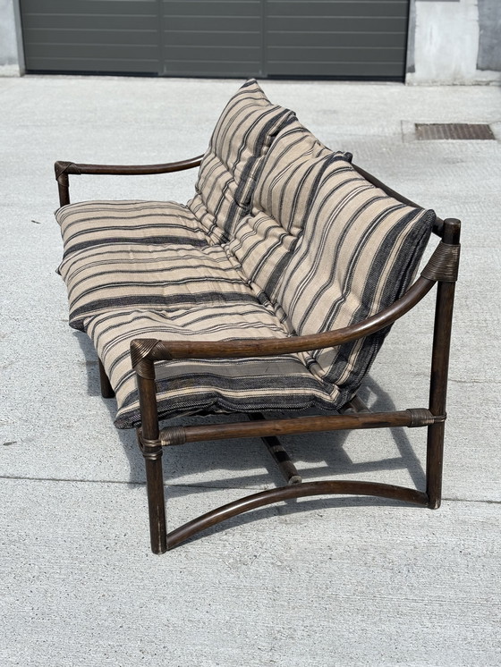 Image 1 of Vintage 3-seater bamboo sofa - new cushions - boho / safari style