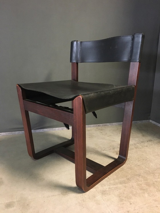 Image 1 of SET VON 6 GUNTHER HOFFSTEAD LEATHER, ROSEWOOD CHAIRS FOR UNIFLEX 1960's.