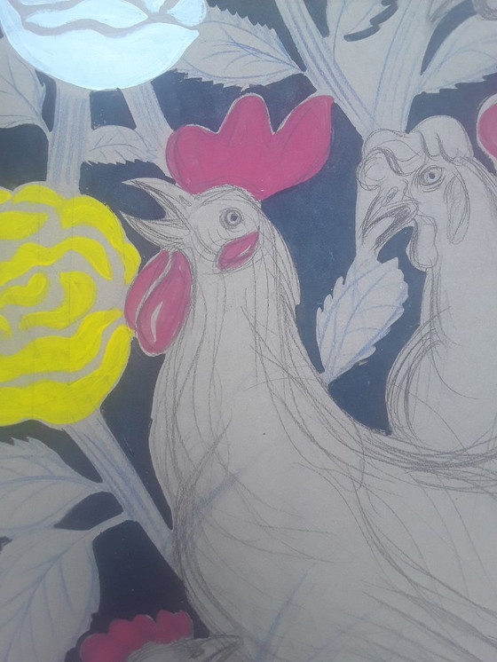 Image 1 of Art. Conchiglia in giardino. Disegno su carta grigia. Grande formato, 60x50 cm