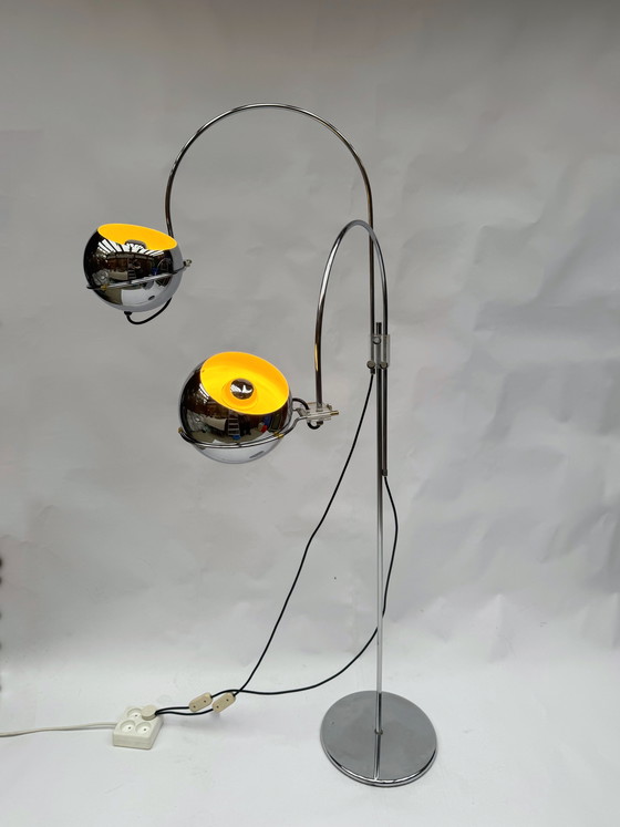 Image 1 of Vintage Gepo Amsterdam Chrome Eyeball lamp uit de jaren 70 - Dubbele boog, Space Age-stijl