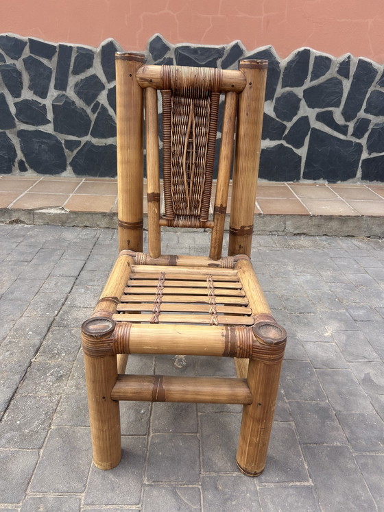 Mid-Century Vintage Chunky Bamboo Dining Set - Round Table & 4 Chairs (1970s) – Dining tables, Other (photo 7 of 8)