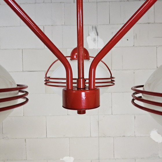 Image 1 of Vintage Red Space Age Pendant Lamp / Chandelier (stilnovo) Sputnik (Italian design)