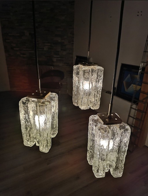 Lustre ice glass Granada par JT Kalmar pour KFKG 1960s