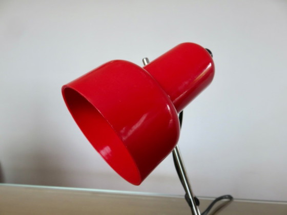 Image 1 of Chrome-plated metal and red ABS plastic lamp, 1970s/80s