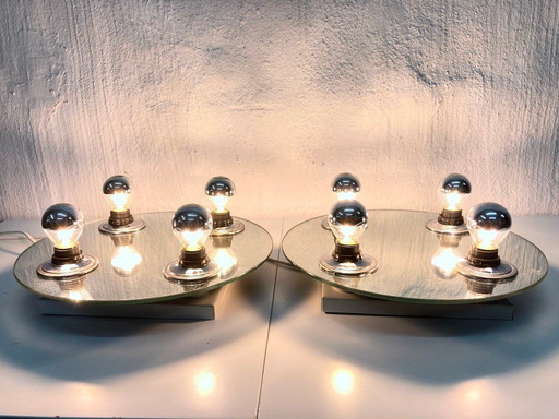 2 lampes Fischer Lampes murales Ufo en verre miroir années 70 années 80 Design
