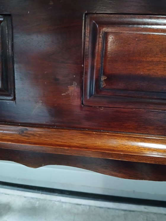 Antique style console table / hall table with brass ring fittings., Wood, Brown (photo 10 of 10)
