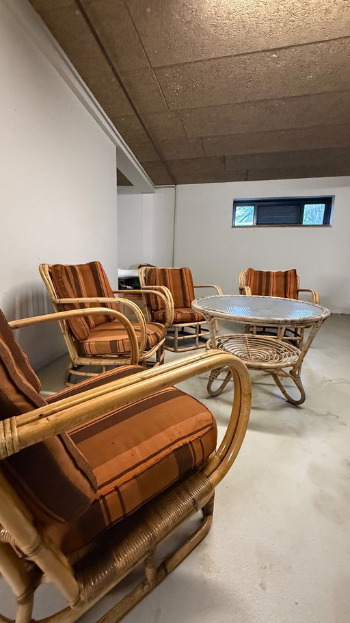 Vintage Heywood-Wakefield rotan lounge stoelen set