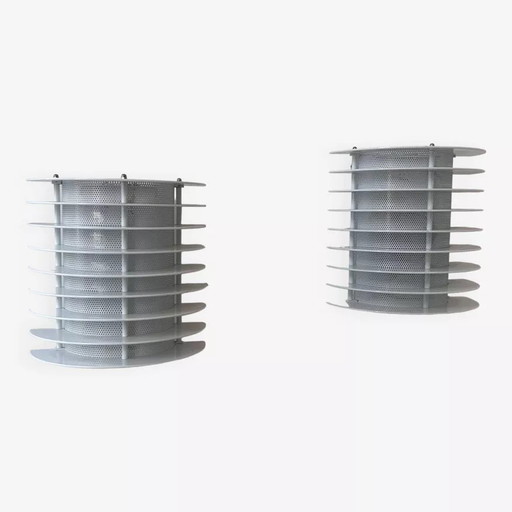 2 apliques de pared de metal lacado en blanco, Borens, Suecia, 1980