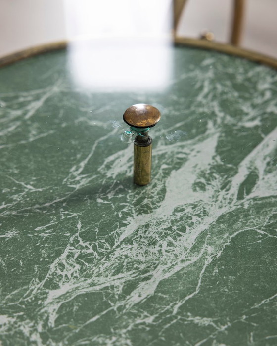 Vintage 1950s Italian-designed gold-plated brass and glass coffee table, Side tables, Green (photo 10 of 12)