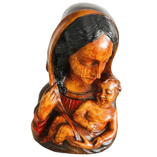 Vintage Italian Mary bust, deposited statue, 1960s