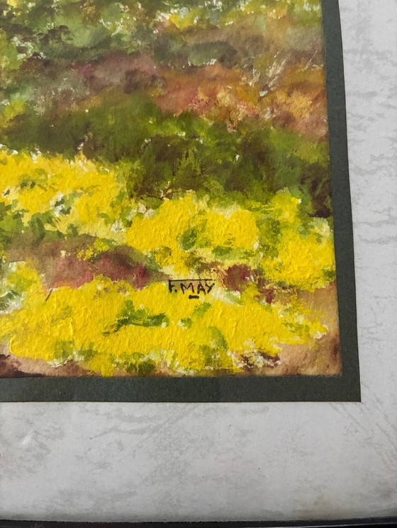 Image 1 of Dipinto ad acquerello d'epoca di campi di colza nella regione della Drôme Provenzale