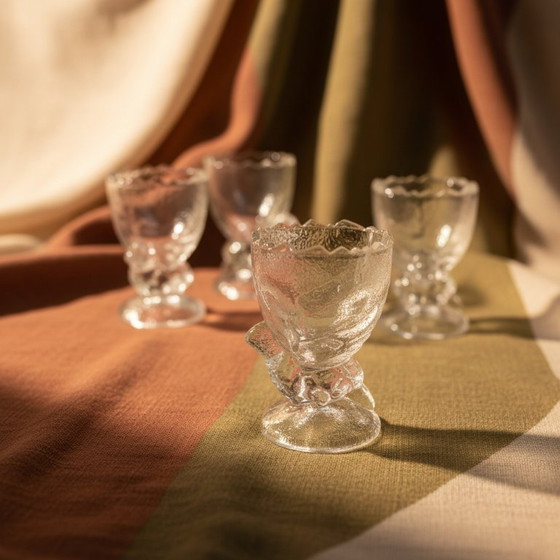 Image 1 of Vintage 90s Molded & Frosted Glass Chicken Egg Cups – Set of 4 