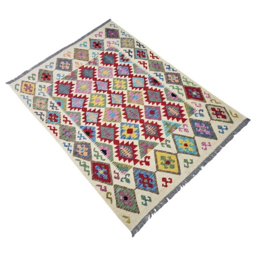 Vintage Maimana Kelim-Teppich – Handgewebte afghanische Wolle, Wendbar (203 x 151 cm) (photo 2 of 5)