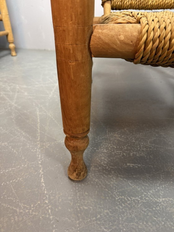 Image 1 of Charlotte Perriand Style Beech Wood Easy Chair with Sisal Rope Wickerwork, 1960s.