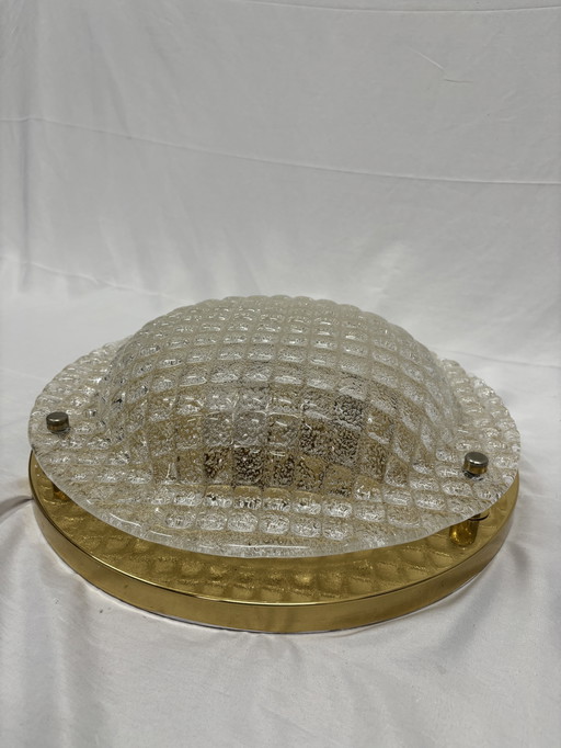 Vintage Fischer Leuchten ceiling lamp ice glass & brass 60/70