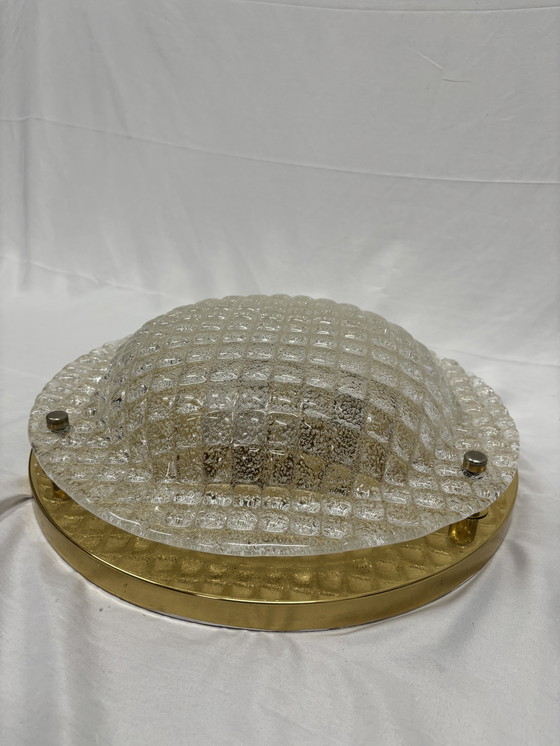 Image 1 of Vintage Fischer Leuchten ceiling lamp ice glass & brass 60/70