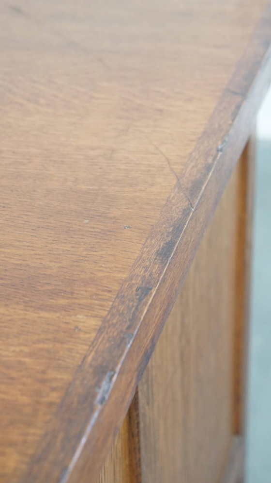 Image 1 of Antiker Art Deco Schreibtisch aus dem frühen 20. Jahrhundert aus Eichenholz im Stil der Amsterdamer Schule