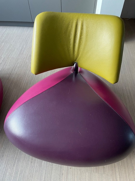 Leolux armchairs, leather in yellow, purple and magenta, Metal, Design (photo 4 of 8)