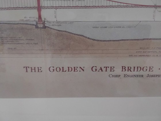 Disegno tecnico del Golden Gate Bridge, incorniciato, Litografie e stampe, Carta, Legno, Nero, Klassiek (foto 8 di 10)