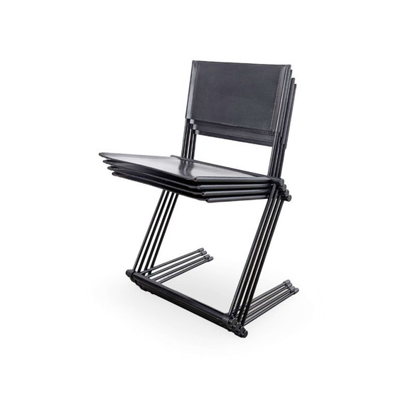 Set van 4 Originele Matteo Grassi Ballerina Stoelen Herbert Ohl Leer, Kuipstoelen, Gepolijst staal, Zwart (foto 9 van 9)